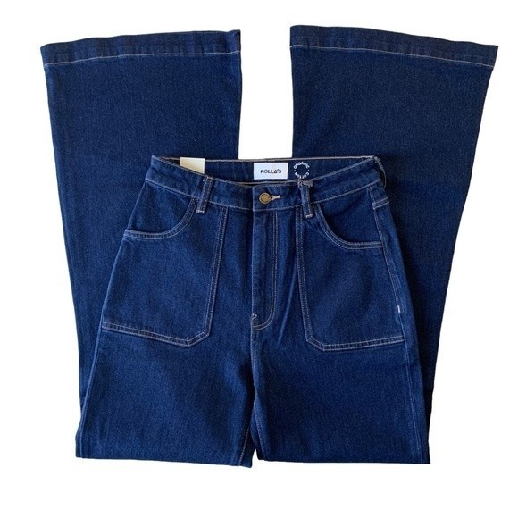 ROLLA’S EASTCOAST HIGH RISE FLARE ORGANIC COTTON JEANS IN LUX BLUE - Picture 9 of 15